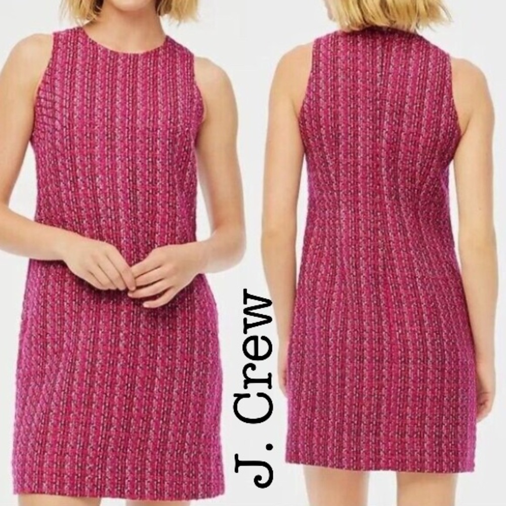 New J. Crew Fuchsia Tweed Shift Mini Dress Size 12